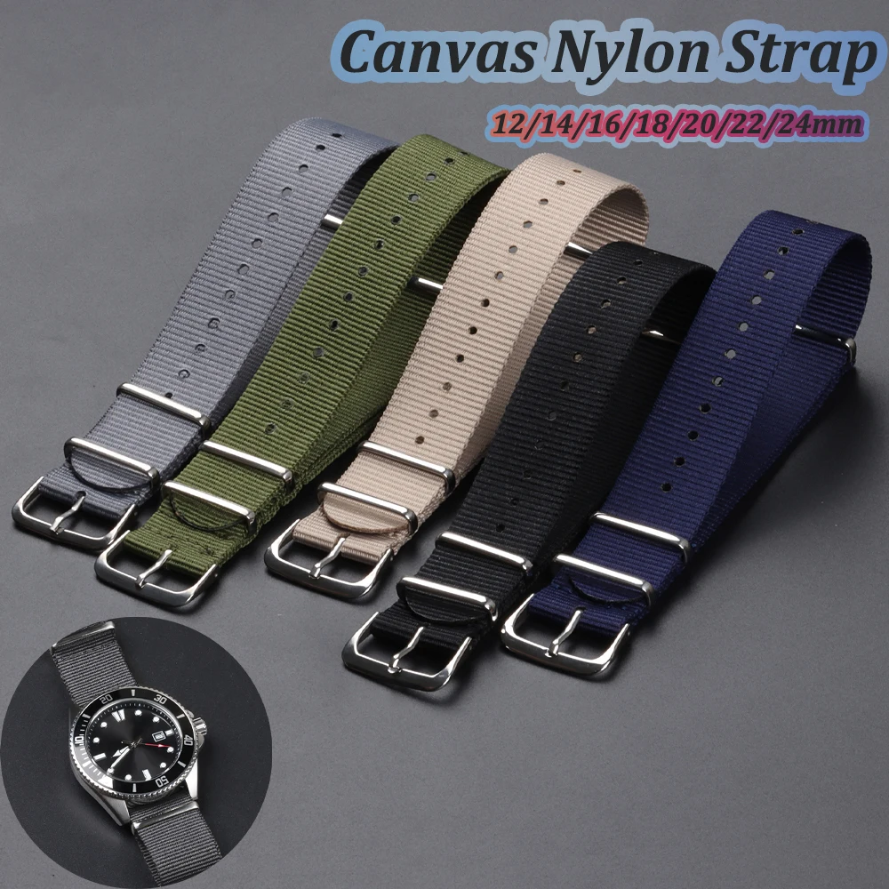 18 20 22mm Strap Nylon Watch Band Military Striped Watchband Replacement Women Men Army Casual Sport Wrist Bracelet