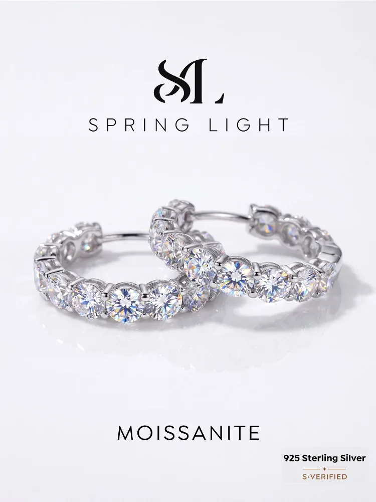 925 Sterling Sliver 0.1ct Real Moissanite Diamond Round Earrings Wedding Fashion Hoop Earring for Women Wedding Jewelry