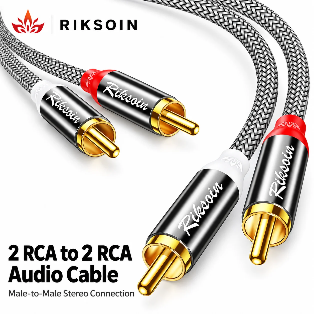 2 RCA auf 2 RCA Stereo-Audiokabel, Stecker auf Stecker, geflochtenes Kabel für Verstärker, Lautsprecher, Fernseher, Heimkino und Hi-Fi-Soundsysteme
