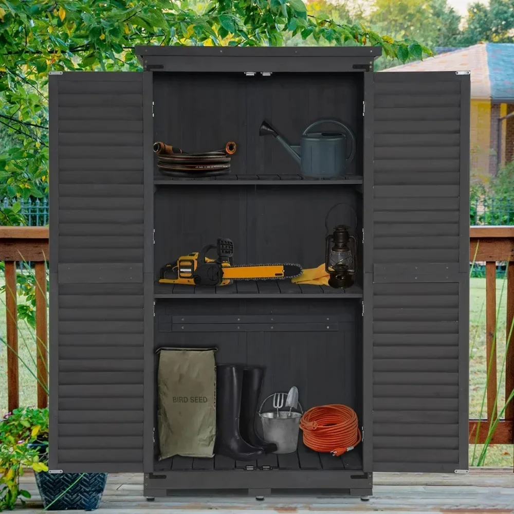 Shed, Outdoor Storage Cabinet, Garden Storage Shed, Outside Vertical Shed with Lockers, Outdoor 63 Inches Wood Tall Shed