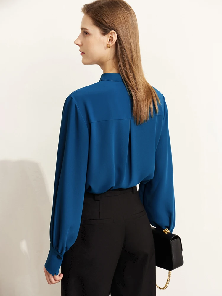 AMII Minimalism Blue Women Shirts & Blouses Stand Collar 2023 Early Spring New Chiffon Female Solid White Tops Clothing 72240093