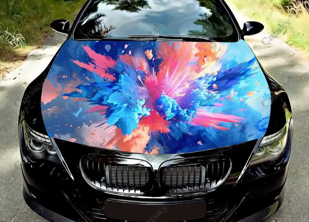 Colorful Paint Splatters Car Hood Vinyl Stickers Wrap Vinyl Film Engine Cover Decals Sticker Universal Car Hood Protective Film