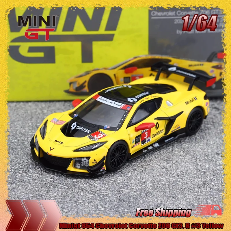 

Новый стандарт Minigt 854 1:64 Chevrolet Corvette Z06 Gt3 R # 3, литая под давлением миниатюрная модель автомобиля из желтого сплава, игрушки на заказ, подарок для детей