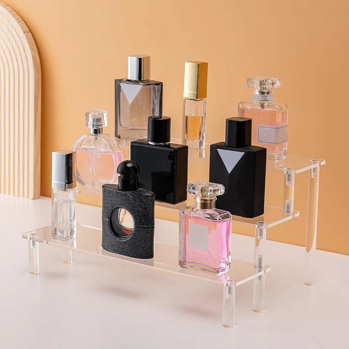 قطعة واحدة، رف عرض شفاف من الأكريليك متعدد الطبقات، رف تخزين مكتبي، مناسب لمستحضرات التجميل والعطور والدمى ورف طلاء الأظافر