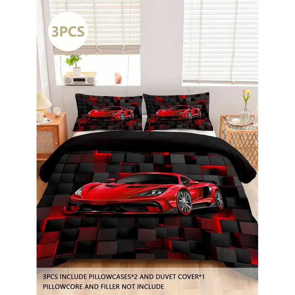 

Set Cool Race Car Bedding Set, Comfortable Bedding Products, 1 Duvet Cover 2 Pillowcases, Made Of SkinFriendly 100 Polyester Po