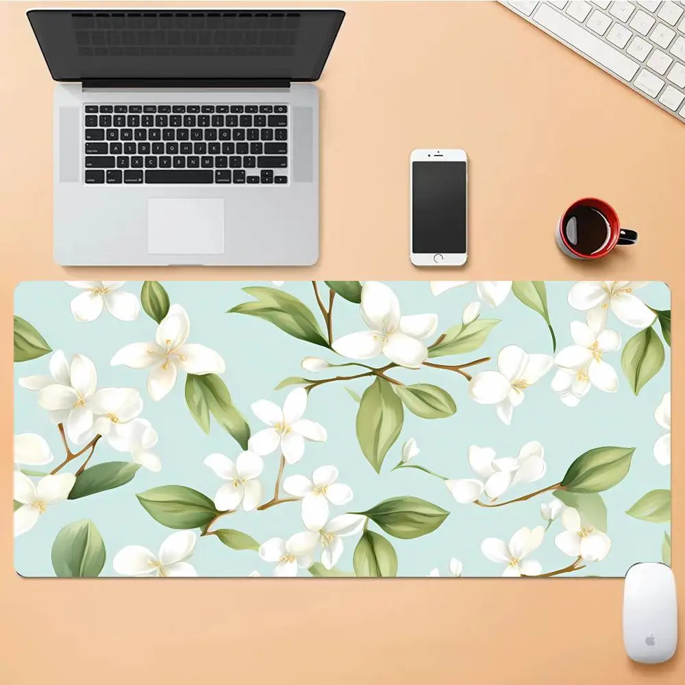 

Green And Flowers Mouse Pad Desk Mouse Pad Nice HD Desk Pad Extended Gaming Keyboard Mats Large XXL Gamer Mousepad 90x40