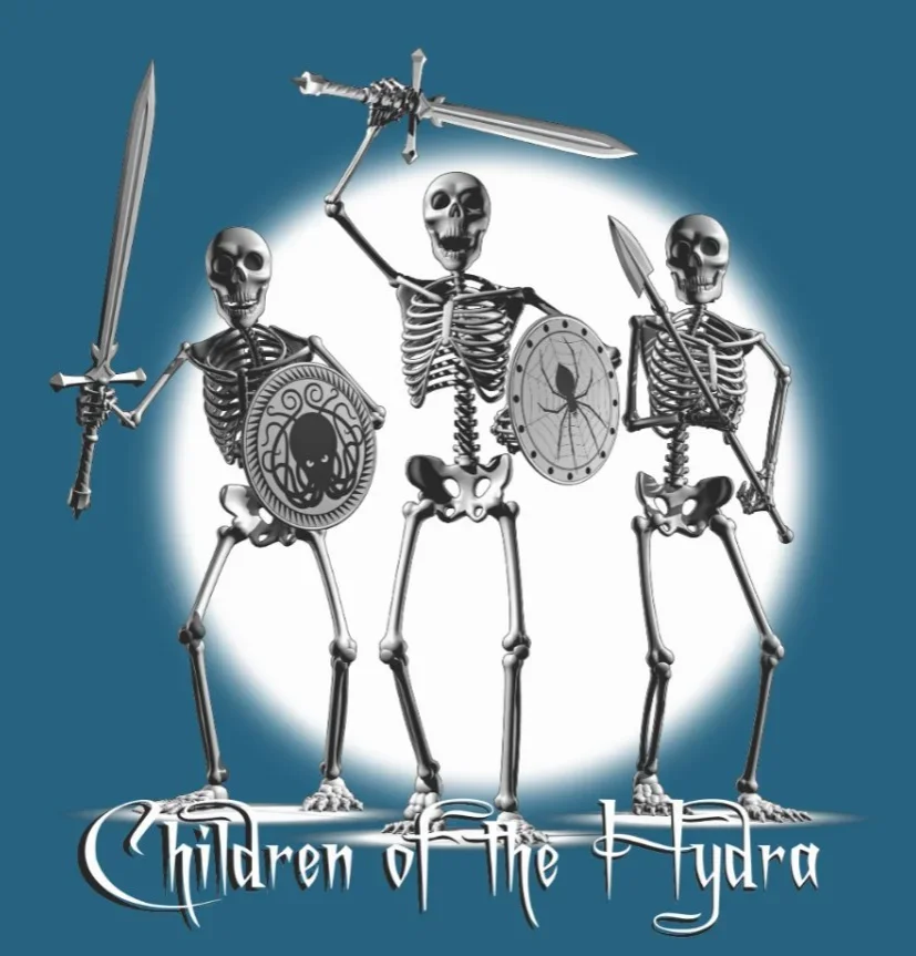 Children of The Hydra. Evil Carrying Swords & Shields Skeleton Warriors T-Shirt. Summer Cotton O-Neck Short Sleeve Mens T Shirt