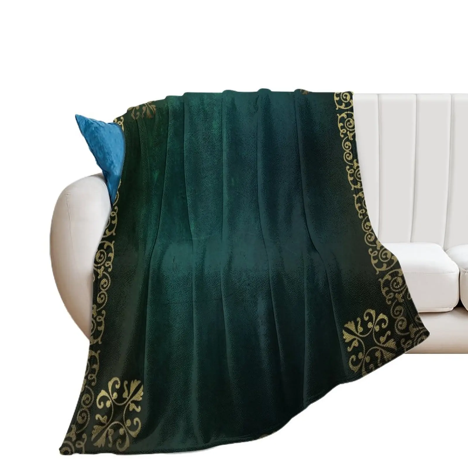 

Emerald Green With Gold Border Throw Blanket Thermals For Travel Luxury Throw Plaid christmas decoration Blankets