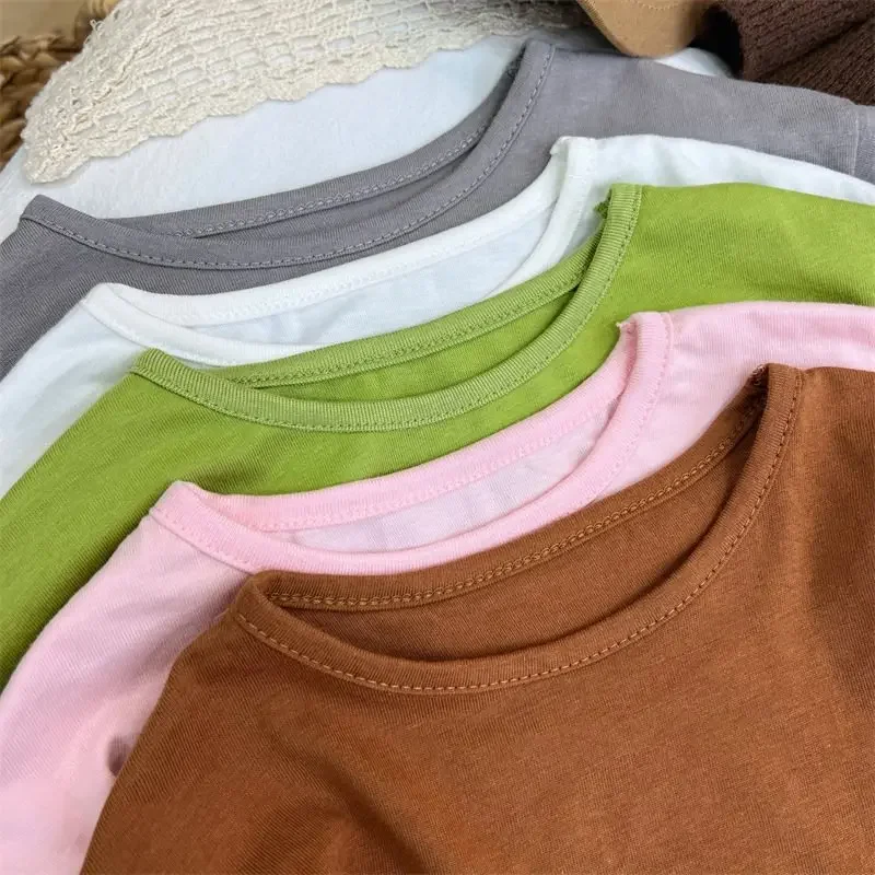 Autumn Boy Girl Baby O-neck Solid Bottoming Shirt Children Simple Casual Long Sleeves T-shirt Kid Cotton Tops Infant Unique Tees