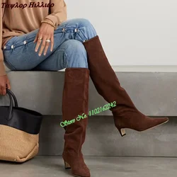 Autumn New Square Toe Low Heel Long Boots Retro Fashion Pleated Suede Square Heel All-Match Fashion Knee-High Boots For Women 43