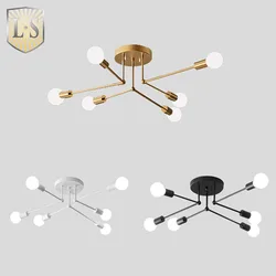 Nordic Modern Lamp Retro Iron Chandelier Minimalist Art LED Ceiling Light Creative Personality Pendant Lamps Living Room Bedroom