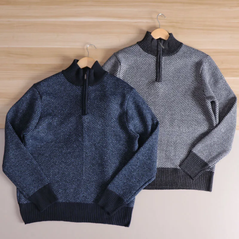 

Nordic Sle W-aped Color Blo Knitted Sweater f Zipper Men's Stand Collar Autumn Winter Warm Polyester Fiber Long Sve