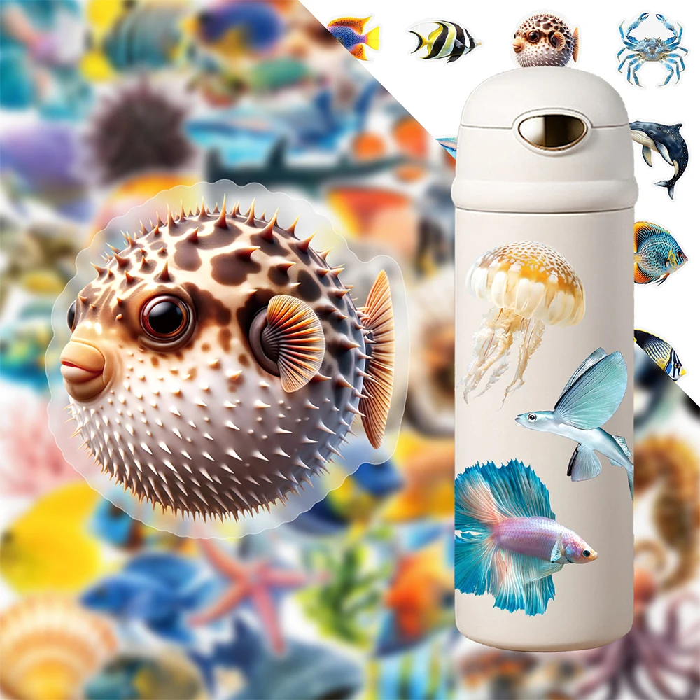 

10/30/50pcs Cool Marine Animals Transparent Stickers Cartoon Whale Sea Turtle Shell Graffiti Sticker DIY Laptop Bike Sticker Toy