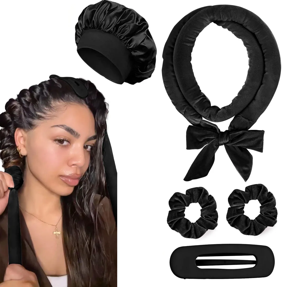 Keine Hitze Lockenwickler Heatless Curling Rod Stirnband Weiche Lockenwickler Satin Lockenwickler Locken Schlafhaube Nachtmütze Styling-Tools