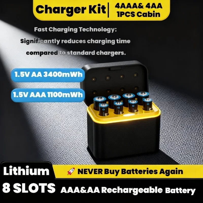 

1.5V AA AAA Lithium-ion Rechargeable Batteries with Smart Charger, Long-Lasting Power for Smart Devices