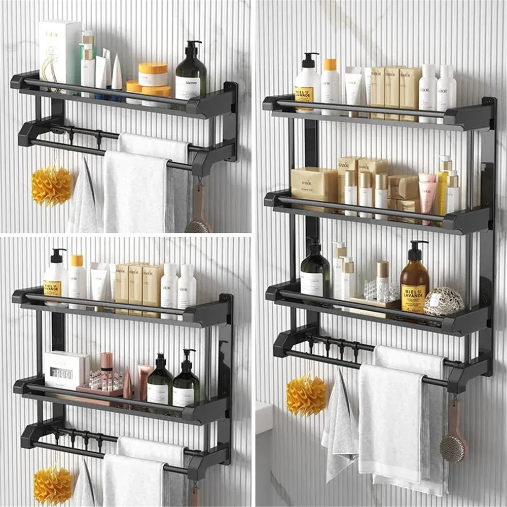 Bathroom Shelf 40/50 cm Kitchen Wall Shelf Shower Holder Storage Rack Towel Bar Robe Bathroom Accessorie