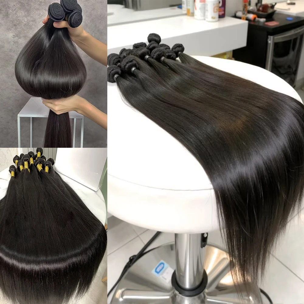 Raw Human Hair Bundles Straight Brazilian 3 4 Bundles 28 30 Inch Virgin Remy Hair Extensions For Women Sew In Quick Weave Bundle image 3