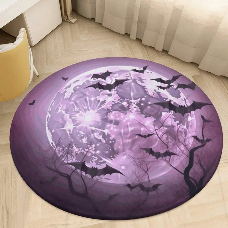 Purple Hydrangea Black Butterfly Round Carpet Soft Decorative Floor Mat Gothic Art Floor Rug for Living Room Bedroom Home Decor