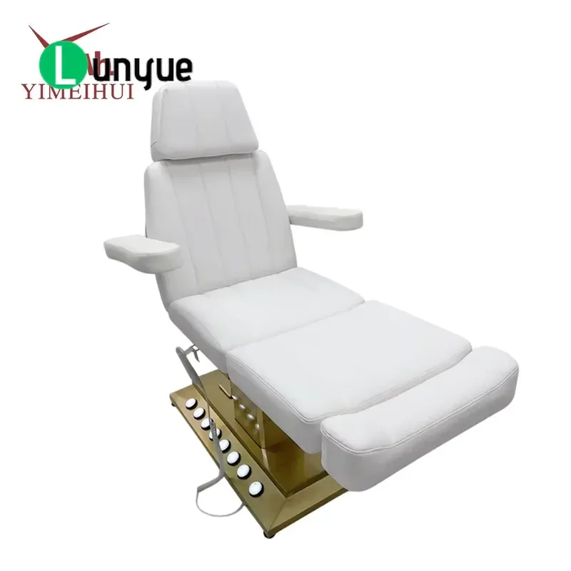 Luxury Curved Electric Massage Bed with Platinum Base for Facial Beauty Tattoo Eyelash Care Professional Spa Furniture