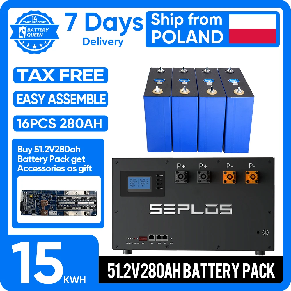 3.0 Seplos 51.2V 280AH 320AH DIY Battery Kits With 16PCS Grade A EVE Cells 16S200A Smart BMS 2A Active Balance 48V Solar System