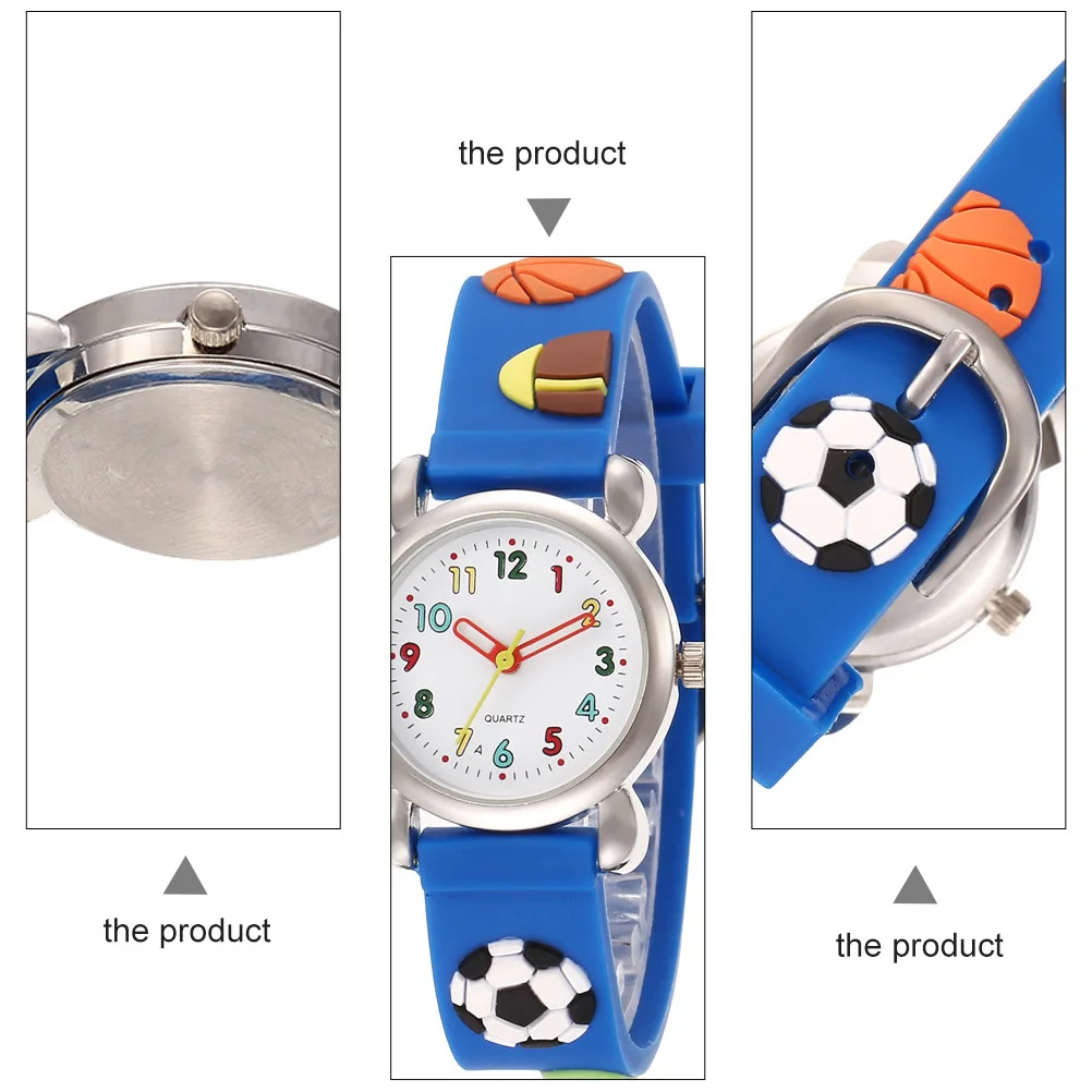 ساعة كرة القدم بإبزيم من الفولاذ المقاوم للصدأ وحزام PVC قابل للتعديل وأرقام ساعة اليد الكرتونية #5