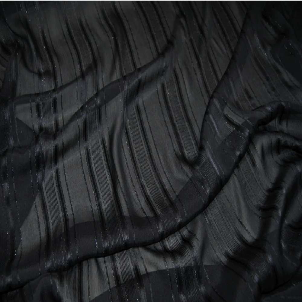 High Quality Nice Material Black Mysterious Sexy Silk Crepe Chiffon Metallic Crinkle Line for Shirt Garment Pants Saree