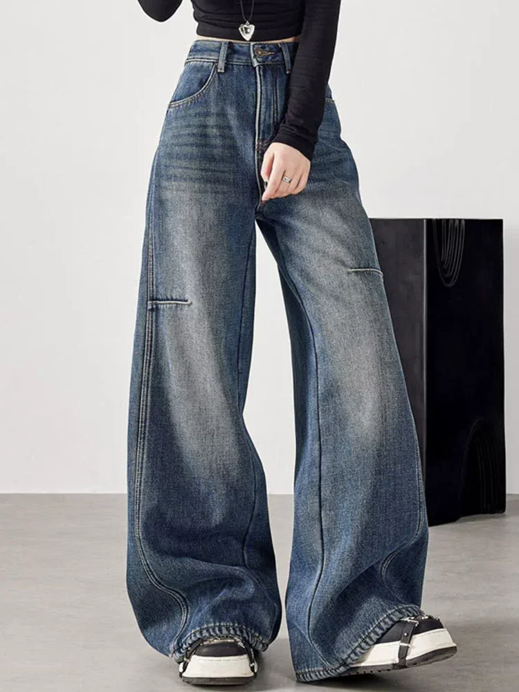 

Korean Fashion Vintage Straight Jeans Streetwear Chic Design Loose Vaqueros Women Casual High Waist Baggy Wide Leg Denim Pants