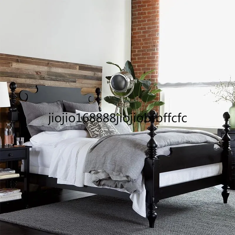 Suitable for  pastoral solid wood bed modern simple oak bedroom black double bed