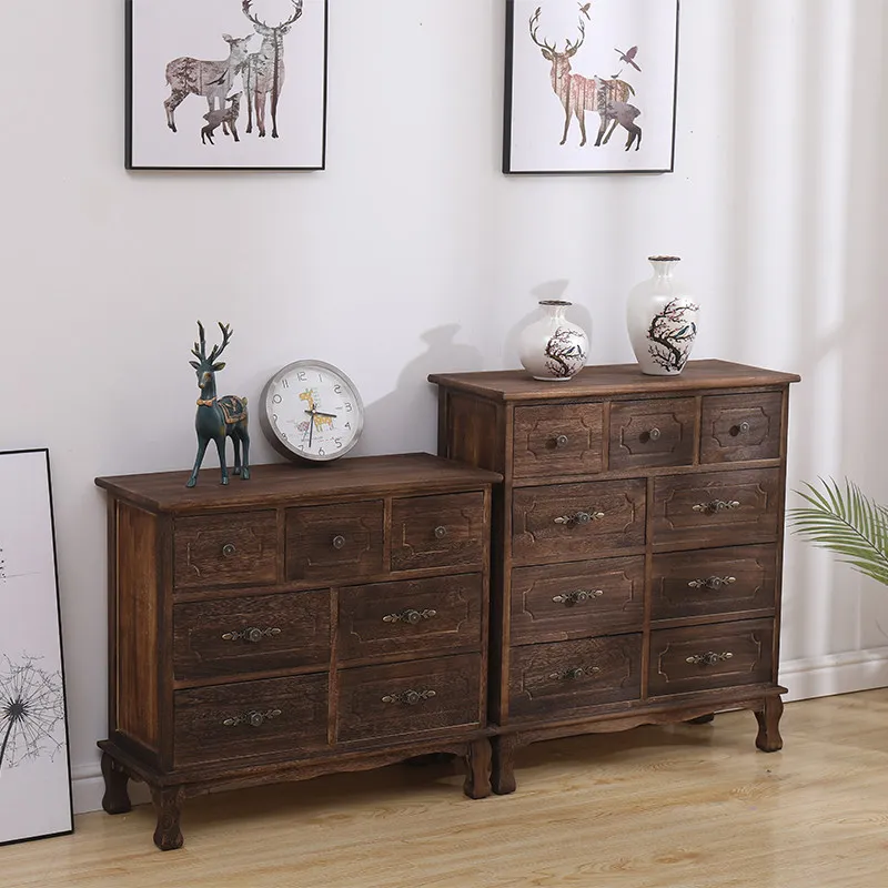 No Door Solid Wood Storage Cabinet, Space Saving, Vintage Chest of Drawers for Bedroom, Retro Open Access Dresser Unit, Home
