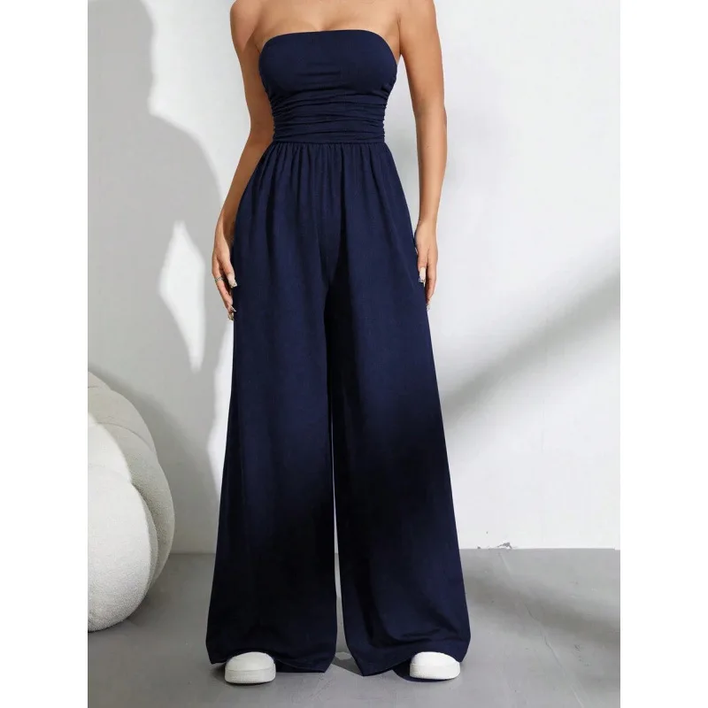 

Blue Wide Leg Jumpsuit Low Waist Short Pant Fabric Other 100% Cross-Border Women's One-Piece Suit Spring 2026 Fashion