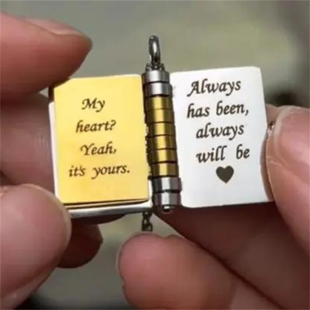 قلادة كتاب الحب المحفورة رسائل رومانسية كتاب المنجد قلادة القلائد لمحبي هدية عيد الحب النساء الرجال المجوهرات #6