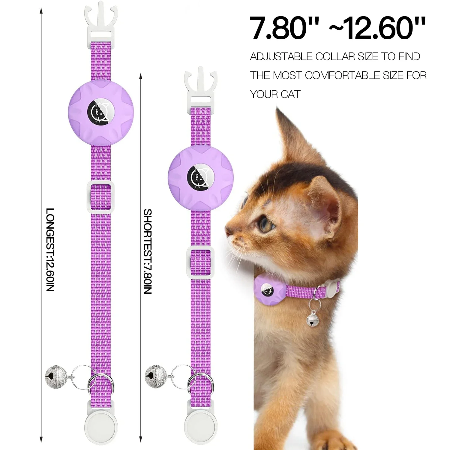 Anti-Lost Cat Collar with Airtag Holder and Bell, Kitten Collars with GPS Tracker Protective Case Reflective Cats Necklace