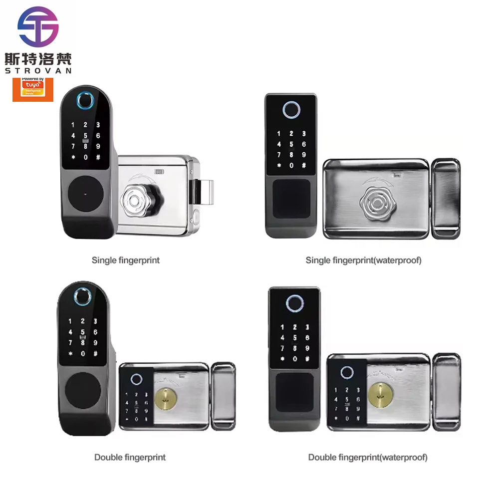 

STLF Waterproof Tuya App Remote Smart Rim Lock With Wifi Intelligence Double Fingerprint Door Lock Digital Key Electronic Lock