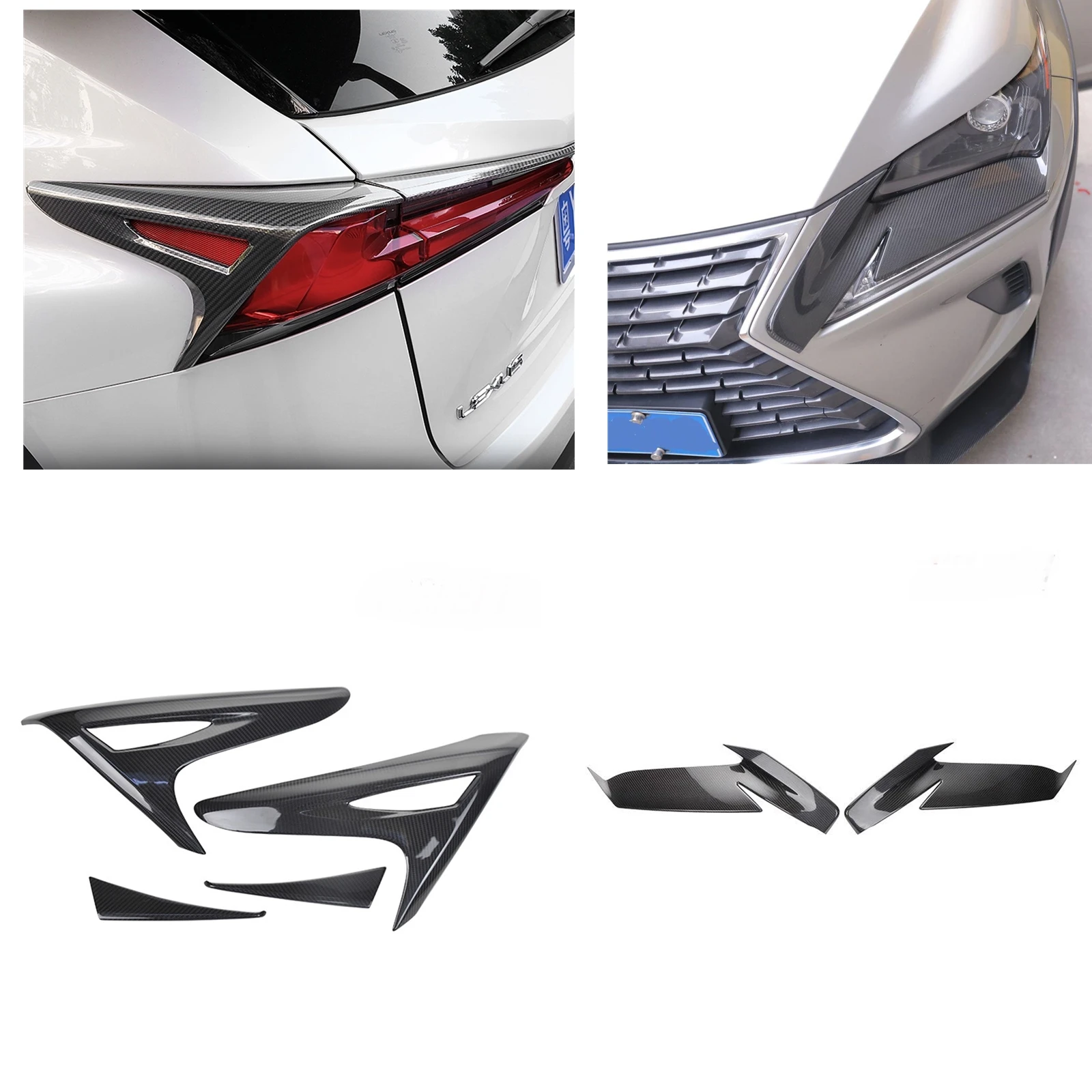 For Lexus NX300 2015-2018 NX200 2015-2020 Rear Front Light Lamp Brow Strip Carbon Fiber Headlight Headlamp Eyebrow Eyelid Trim