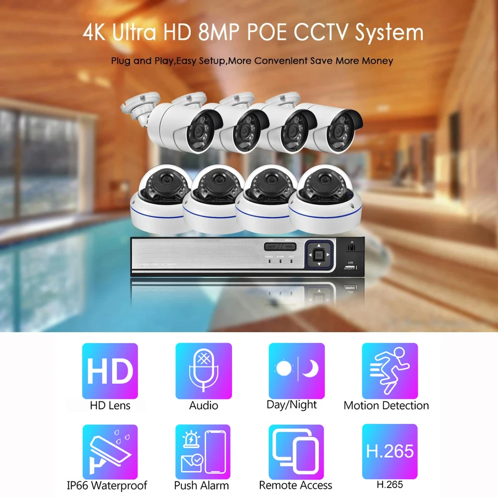 XMEYE Motion Detection Ultra HD 4K 8MP Security Protection System CCTV 4CH/8CH POE NVR Kit IP Camera Video Surveillance Kit