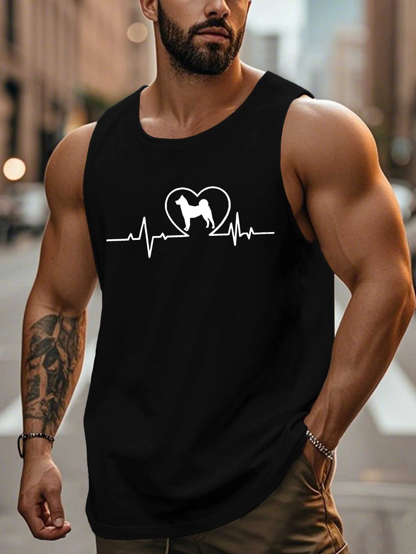 

Male Akita dog and heartline sleeveless vest - Large size summer casual sleeve protector, Akita dog breed design