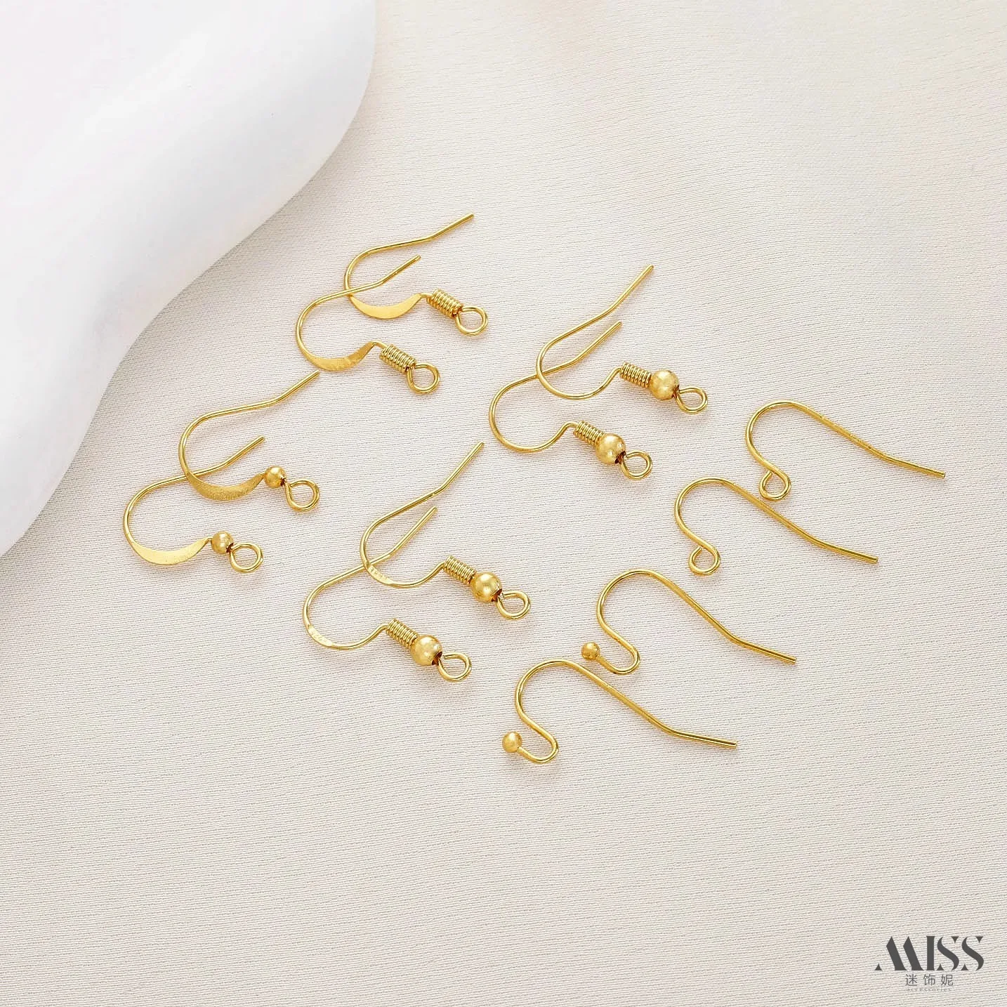 14K Gold Plated Silver Threaded Beaded Crimped Basic Ear Hooks, DIY Handmade Earring Accessories