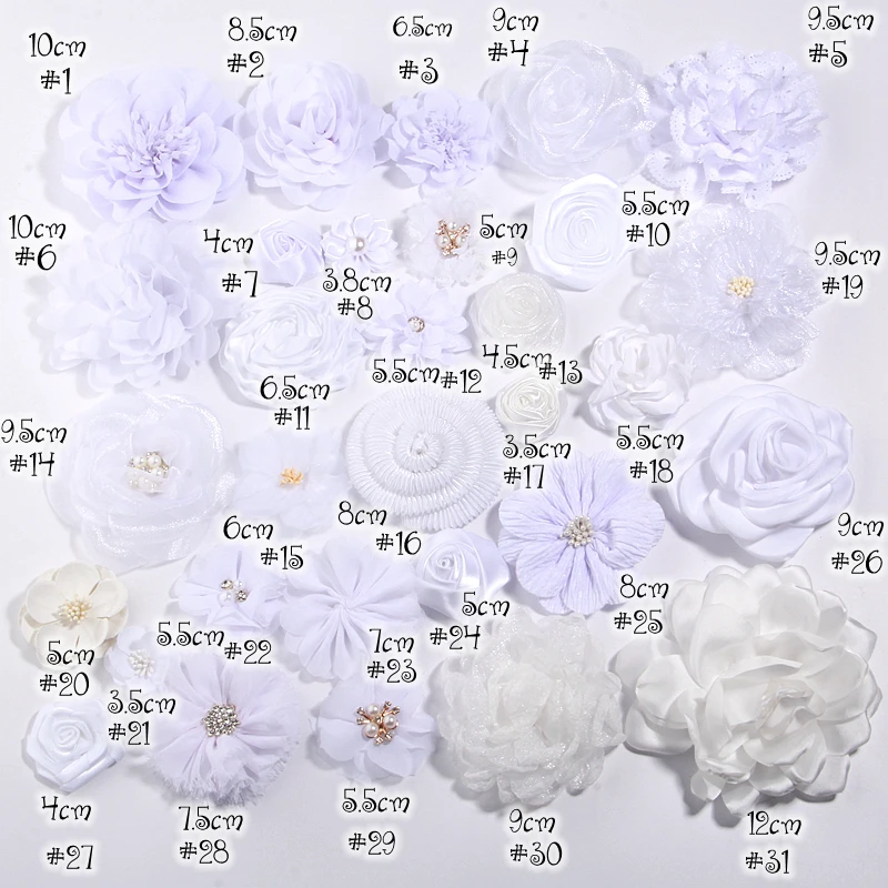 10Pcs Set Off White Series Mix 10 Styles Chiffon Organza Fabric Rose Flowers Wedding Dress Girls Clothing Headwear Decoration view 2
