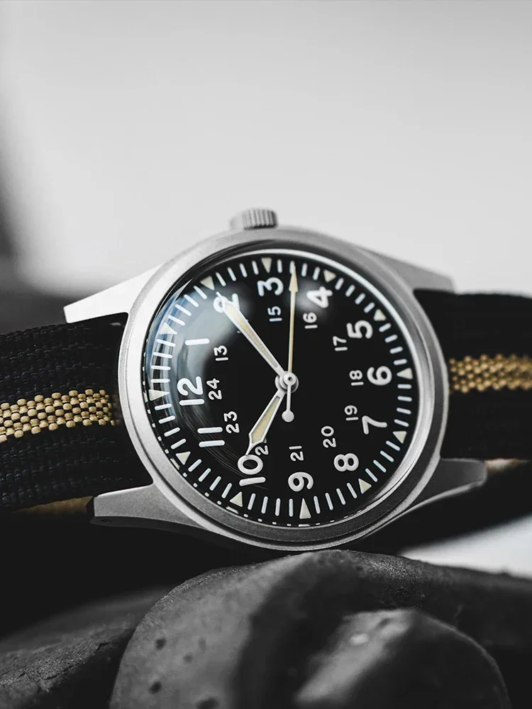 RDUNAE RA03 Retro Military Watch 34.5mm Frosted Stainless Steel K1 Mineral Crystal Luminous Quartz Fashion Men\'s Pilot Watch