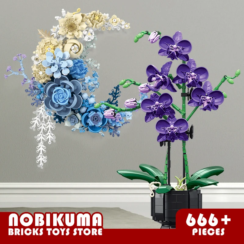 

Romantic Moon Flowers MOC Bricks Gift for Girl Friend Creativity Bouquet Building Set Potted Plants Toy Eternal Blooms DIY Decor