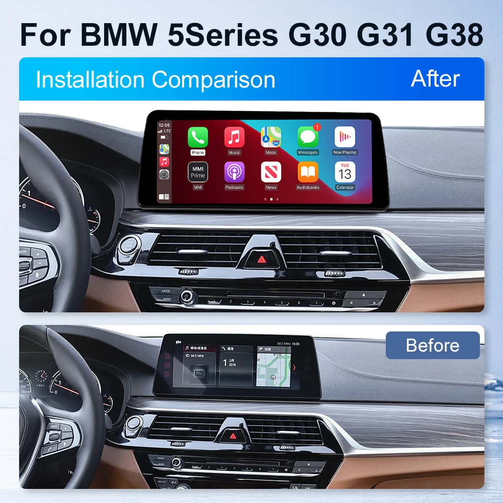 12.3 Car Radio For BMW 5 Series G30 G31 Screen CarPlay Android Auto Multimedia Player Navi Display Head Unit 360 3D Cam audio