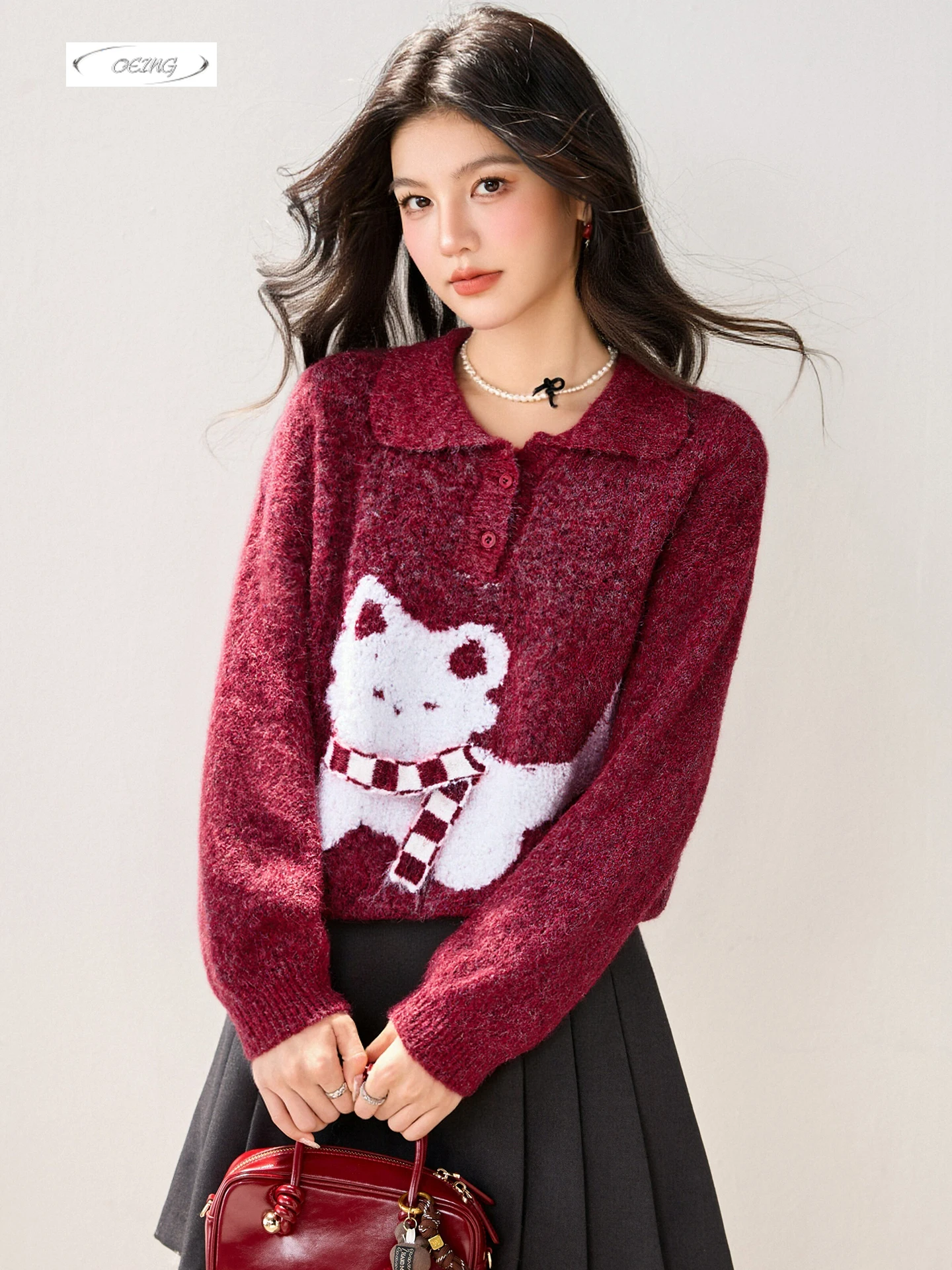 

Милая и милая красная вязаная рубашка с кошачьим узором, женский пуловер, свитер, осень-зима, элегантный корейский джемпер, топы 9718