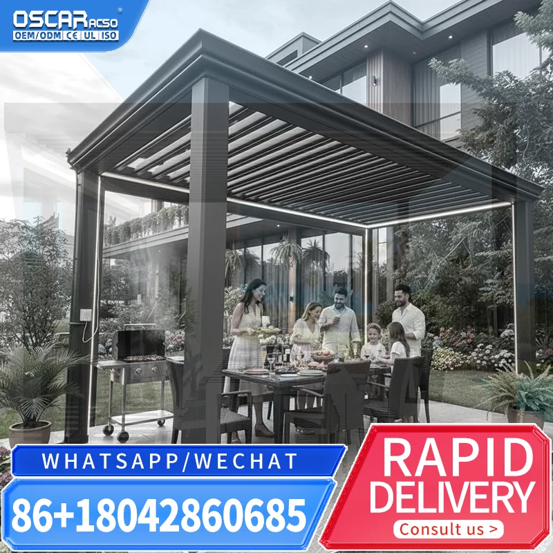 Environmentally Friendly BioClimatic Aluminum Pergola Gazebo with Rain Wind Sensor Customizable Sizes for Garden Patio Backyard