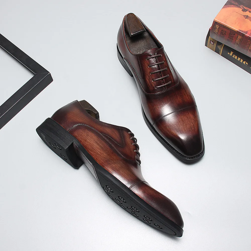 New Trendy Fashion Business Formal Leather Shoes for Men Genuine Cowhide British Style Lace Up Single Leather Shoes
