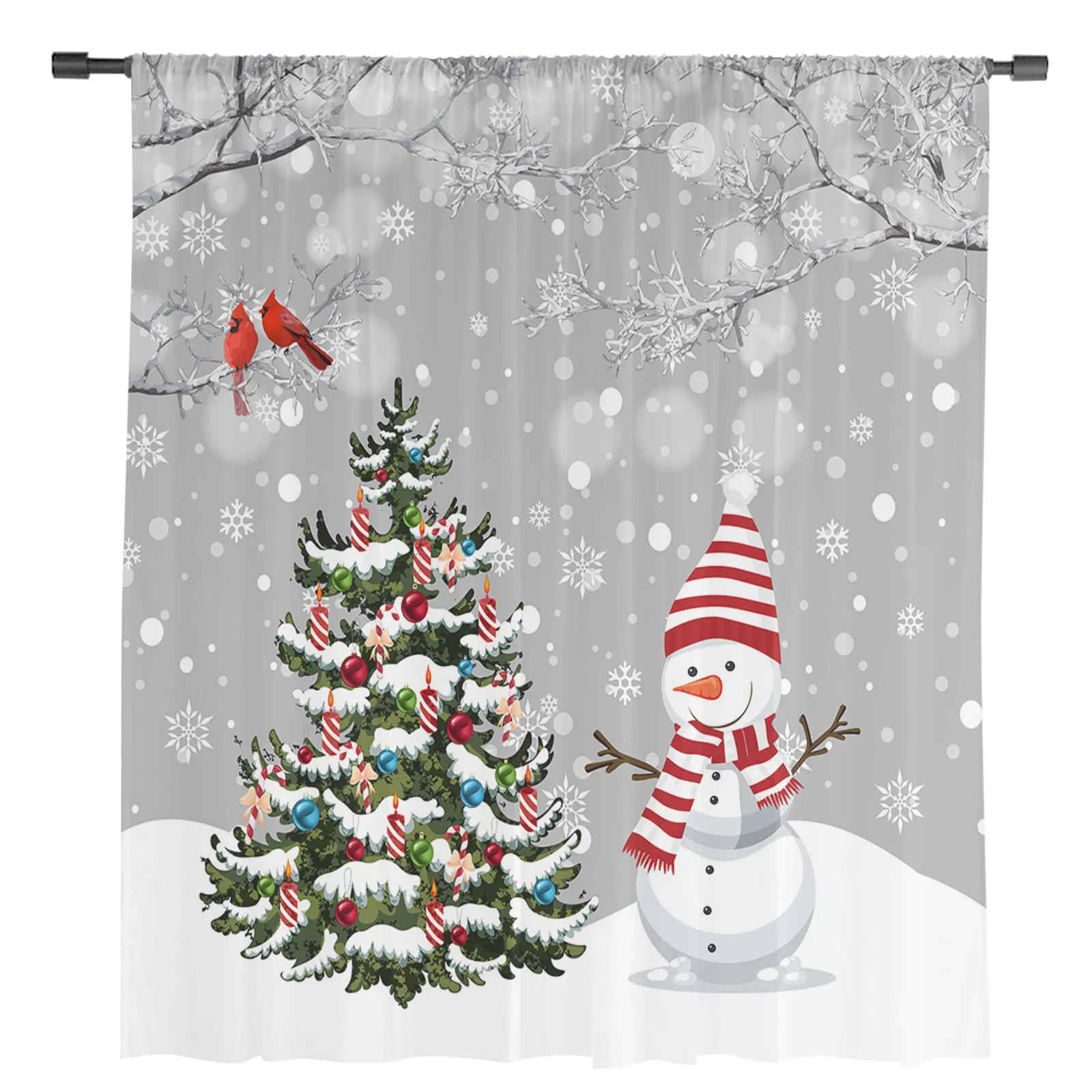 Christmas Snowman Snowflake Window Tulle Curtains for Living Room Kitchen Christmas Home Decor Sheer Voile Curtains