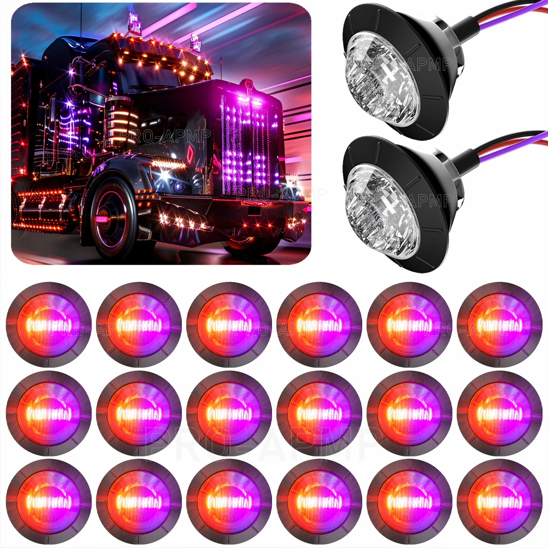 

20 светодиодных боковых габаритных фонарей 3/4 дюйма, круглые водонепроницаемые 12 В, красные, фиолетовые, двухцветные габаритные огни для грузовиков, прицепов, автофургонов, грузовиков, квадроциклов