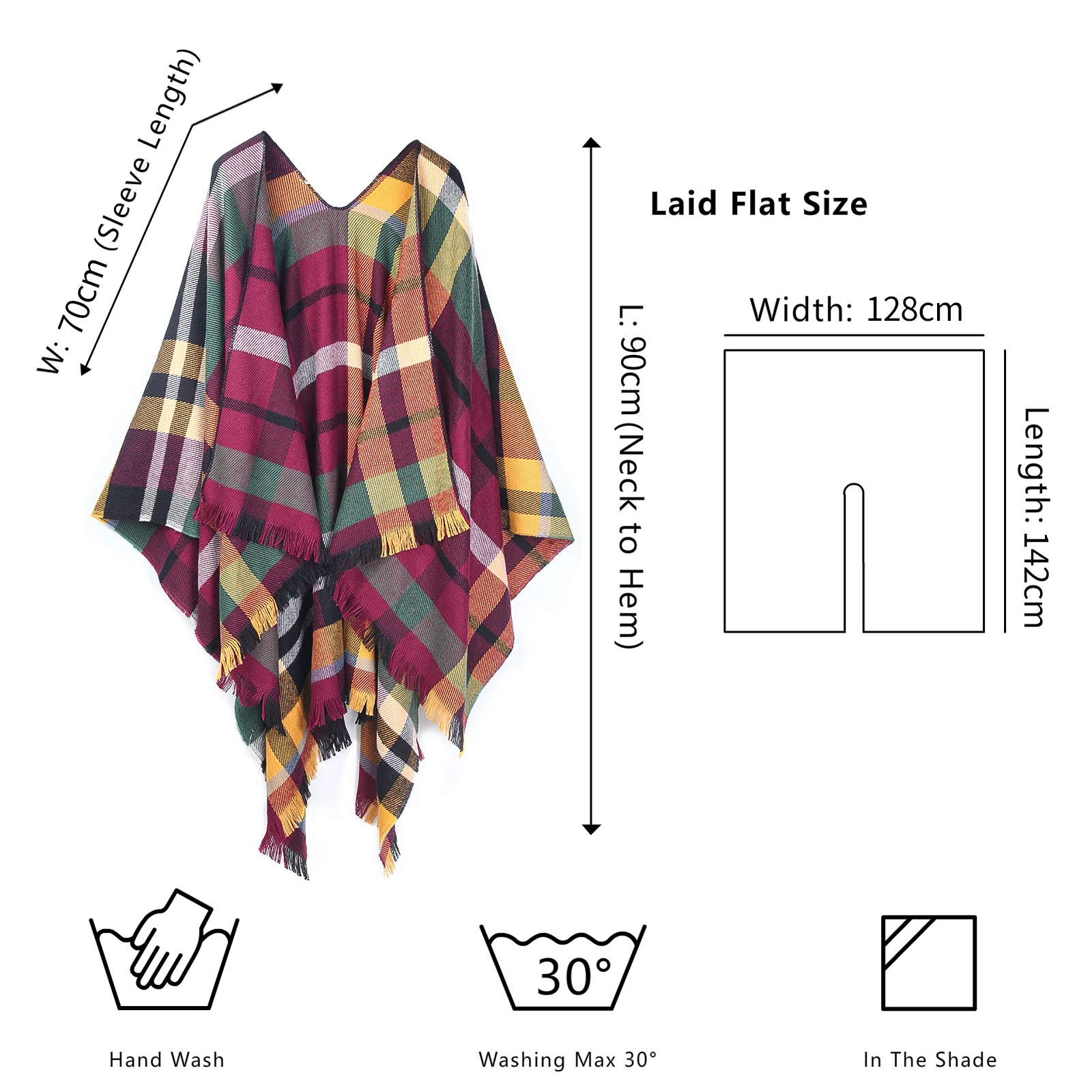 SIEPAKE Women\'s Shawls Wraps Red and Black Check Poncho Sweater Cape Blanket Open Front Scarf Coat for Fall Winter for Women