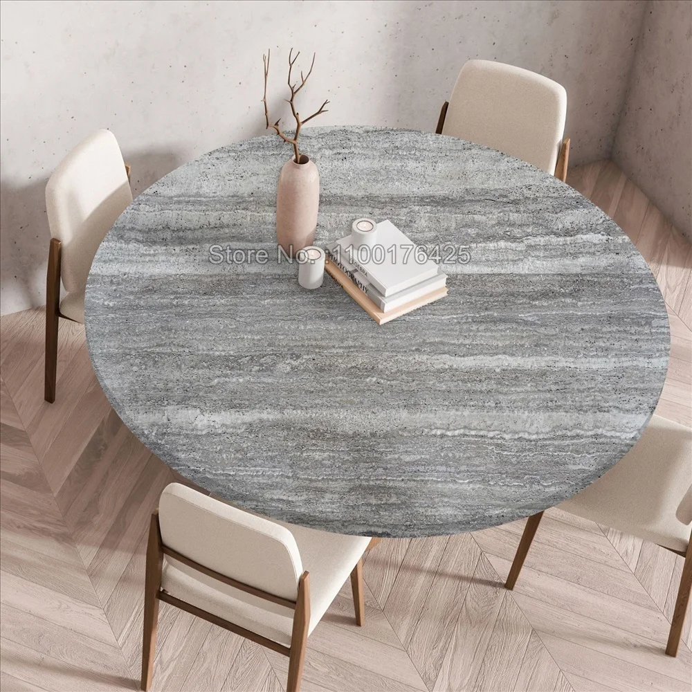 Mantel redondo con textura de madera, cubierta de mesa redonda elástica ajustada para el hogar, manteles reutilizables impermeables a prueba de