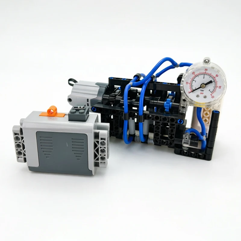 NEW Pneumatic Pump Compact Building Blocks Model DIY Technical MOC With Airtank Pump Pressure Gauge Hose Motor Bricks Toy Gift