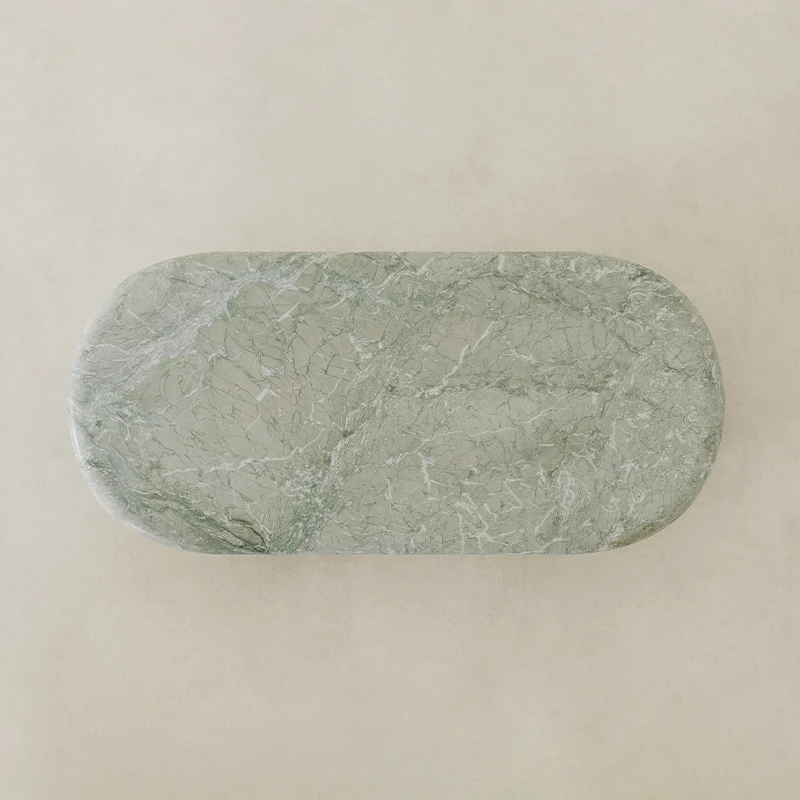 #Dream Home Nordic Modern Green Marble Coffee Table Elegant Oval Solid Stone Top Minimalist Low Profile Living Room Center Table
